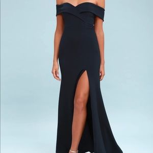 Lulus Off-the-Shoulder Navy Maxi Dress